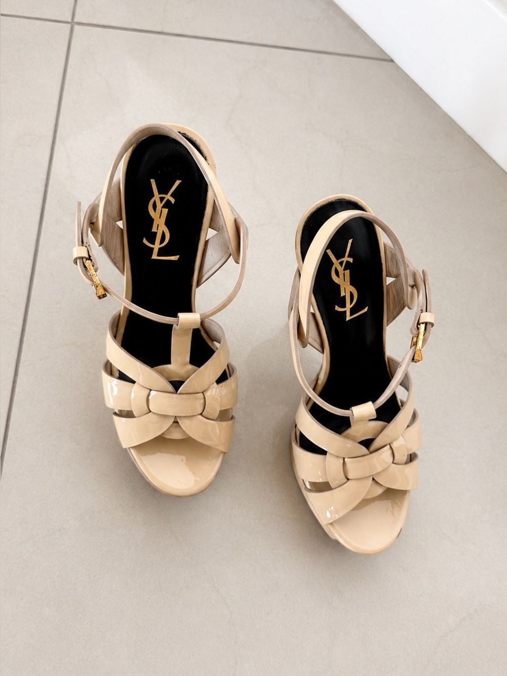 Saint Laurent YSL Patent Platform Heels Nude Beige Size 36 / US 6 - Picture 2 of 5